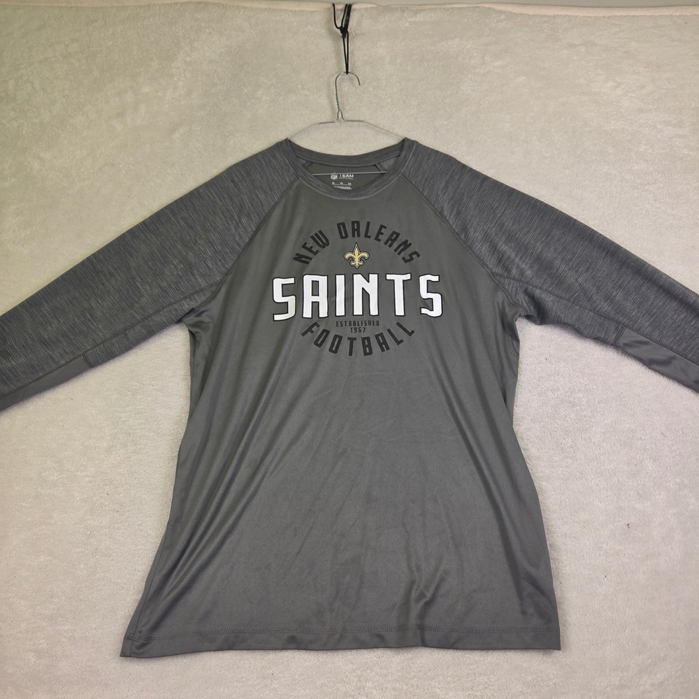 NFL Team Apparel New Orleans Saints Mens XL Gray Long Sleeve Performance Shirt